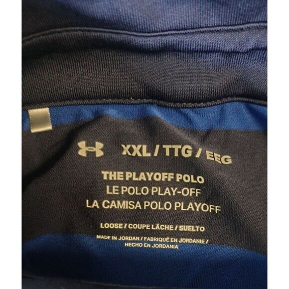 Under Armour Mens Polo 2XL Blue White Playoff 3.0 Golf Shirt Striped Loose Fit - Picture 7 of 8